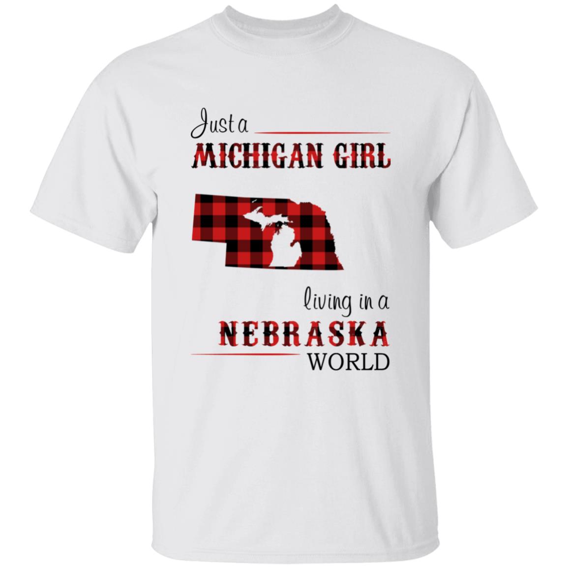 Just A Michigan Girl Living In A Nebraska World T-shirt - T-shirt Born Live Plaid Red Teezalo