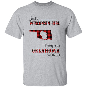 Just A Wisconsin Girl Living In An Oklahoma World T-shirt - T-shirt Born Live Plaid Red Teezalo