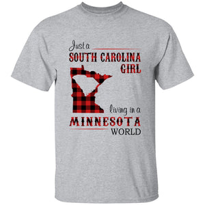 Just A South Carolina Girl Living In A Minnesota World T-shirt - T-shirt Born Live Plaid Red Teezalo