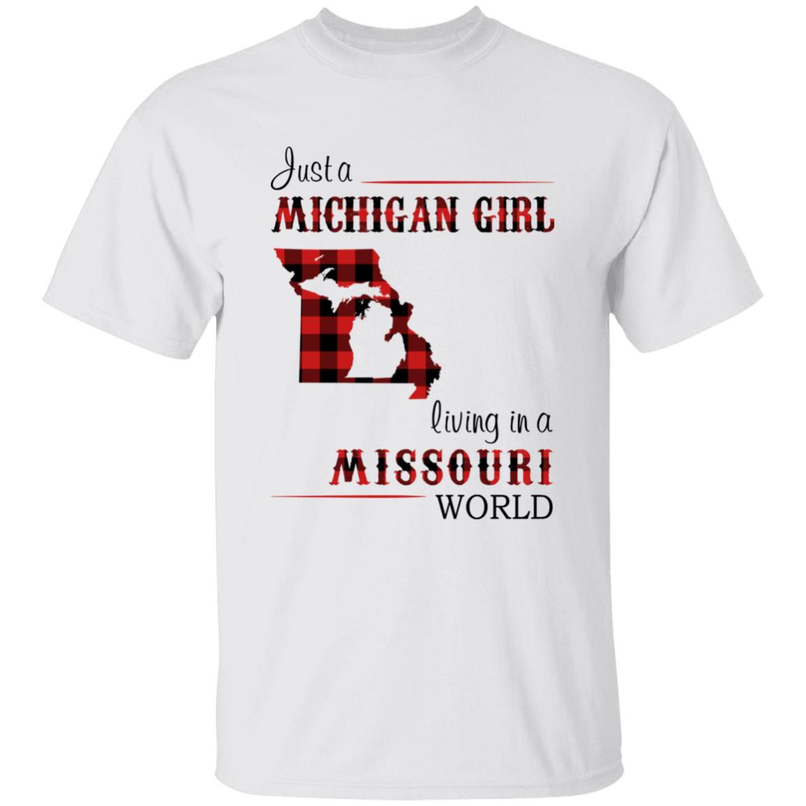 Just A Michigan Girl Living In A Missouri World T-shirt - T-shirt Born Live Plaid Red Teezalo