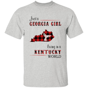 Just A Georgia Girl Living In A Kentucky World T-shirt - T-shirt Born Live Plaid Red Teezalo