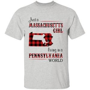 Just A Massachusetts Girl Living In A Pennsylvania World T-shirt - T-shirt Born Live Plaid Red Teezalo