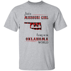 Just A Missouri Girl Living In An Oklahoma World T-shirt - T-shirt Born Live Plaid Red Teezalo