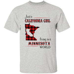 Just A California Girl Living In A Minnesota World T-Shirt - T-shirt Born Live Plaid Red Teezalo