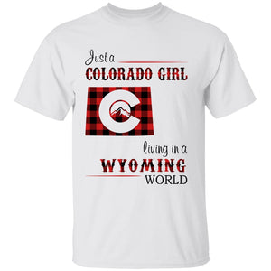 Just A Colorado Girl Living In A Wyoming World T-shirt - T-shirt Born Live Plaid Red Teezalo