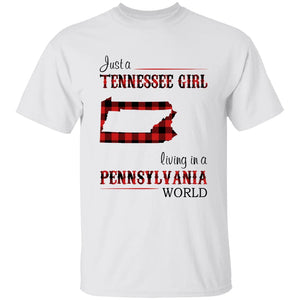 Just A Tennessee Girl Living In A Pennsylvania World T-shirt - T-shirt Born Live Plaid Red Teezalo