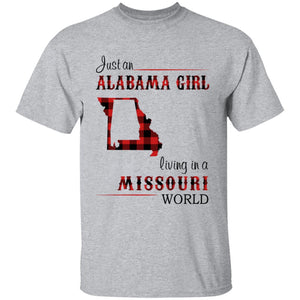 Just An Alabama Girl Living In A Missouri World T-shirt - T-shirt Born Live Plaid Red Teezalo