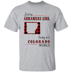 Just An Arkansas Girl Living In A Colorado World T-shirt - T-shirt Born Live Plaid Red Teezalo