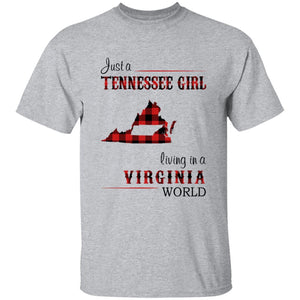 Just A Tennessee Girl Living In A Virginia World T-shirt - T-shirt Born Live Plaid Red Teezalo