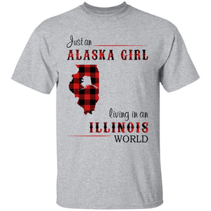 Just An Alaska Girl Living In An Illinois World T-shirt - T-shirt Born Live Plaid Red Teezalo