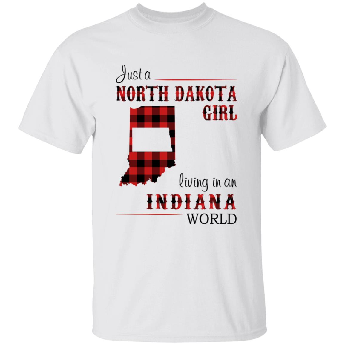 Just A North Dakota Girl Living In An Indiana World T-shirt - T-shirt Born Live Plaid Red Teezalo