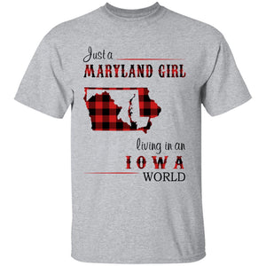 Just A Maryland Girl Living In An Iowa World T-shirt - T-shirt Born Live Plaid Red Teezalo
