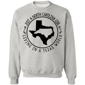 North Carolina Girl Living In Texas World T- Shirt - T-shirt Teezalo