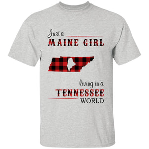 Just A Maine Girl Living In A Tennessee World T-shirt - T-shirt Born Live Plaid Red Teezalo