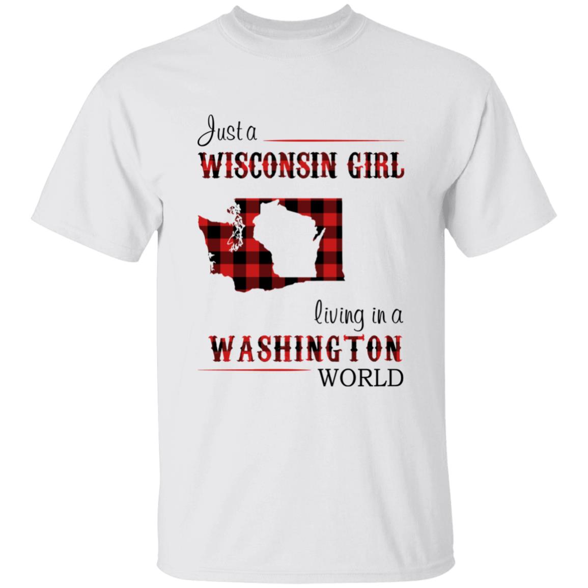 Just A Wisconsin Girl Living In A Washington World T-shirt - T-shirt Born Live Plaid Red Teezalo