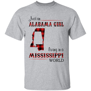 Just An Alabama  Girl Living In A Mississippi World T-shirt - T-shirt Born Live Plaid Red Teezalo