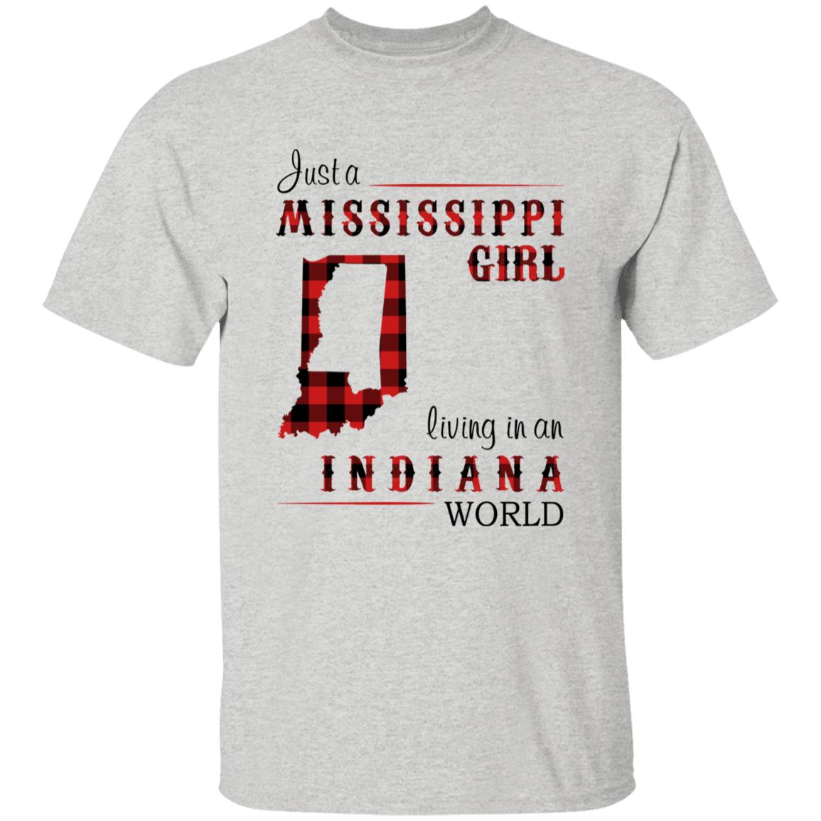 Just A Mississippi Girl Living In An Indiana World T-shirt - T-shirt Born Live Plaid Red Teezalo