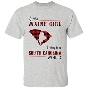 Just A Maine Girl Living In A South Carolina World T-shirt - T-shirt Born Live Plaid Red Teezalo