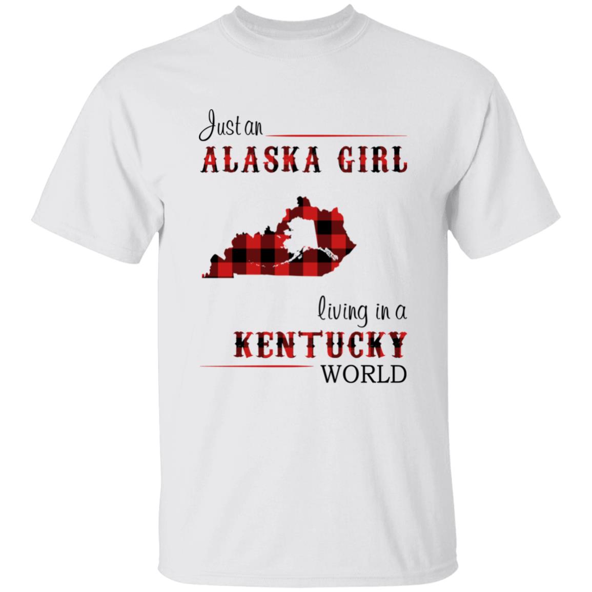 Just An Alaska Girl Living In A Kentucky World T-shirt - T-shirt Born Live Plaid Red Teezalo