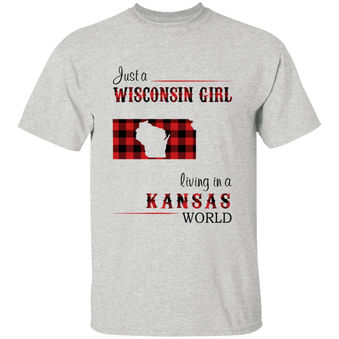 Just A Wisconsin Girl Living In A Kansas World T-shirt - T-shirt Born Live Plaid Red Teezalo
