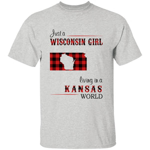 Just A Wisconsin Girl Living In A Kansas World T-shirt - T-shirt Born Live Plaid Red Teezalo