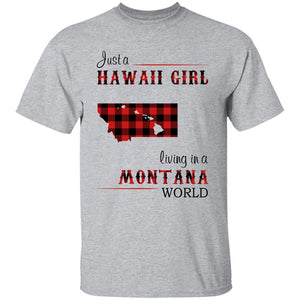 Just A Hawaii Girl Living In A Montana World T-shirt - T-shirt Born Live Plaid Red Teezalo