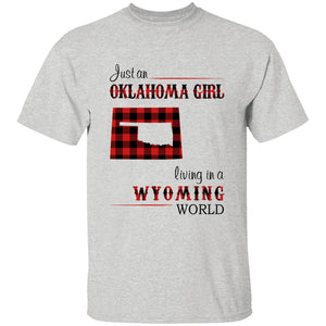 Just An Oklahoma Girl Living In A Wyoming World T-shirt - T-shirt Born Live Plaid Red Teezalo