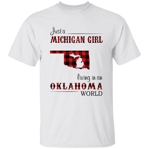 Just A Michigan Girl Living In An Oklahoma World T-shirt - T-shirt Born Live Plaid Red Teezalo