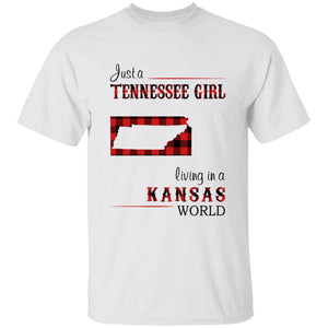 Just A Tennessee Girl Living In A Kansas World T-shirt - T-shirt Born Live Plaid Red Teezalo
