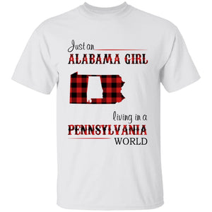 Just An Alabama Girl Living In A Pennsylvania World T-shirt - T-shirt Born Live Plaid Red Teezalo
