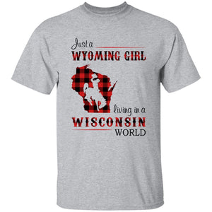 Just A Wyoming Girl Living In A Wisconsin World T-shirt - T-shirt Born Live Plaid Red Teezalo