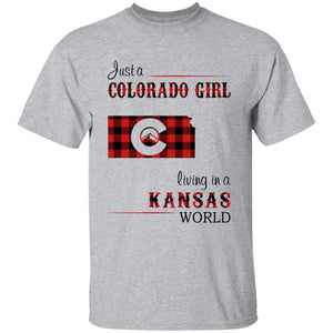 Just A Colorado Girl Living In A Kansas World T-shirt - T-shirt Born Live Plaid Red Teezalo