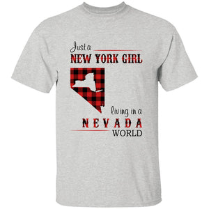 Just A New York Girl Living In A Nevada World T-shirt - T-shirt Born Live Plaid Red Teezalo