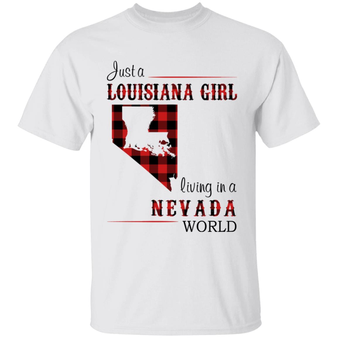 Just A Louisiana Girl Living In A Nevada World T-shirt - T-shirt Born Live Plaid Red Teezalo