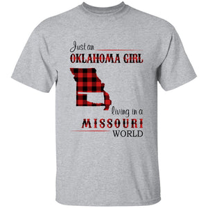 Just An Oklahoma Girl Living In A Missouri World T-shirt - T-shirt Born Live Plaid Red Teezalo