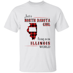 Just A North Dakota Girl Living In An Illinois World T-shirt - T-shirt Born Live Plaid Red Teezalo