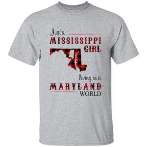 Just A Mississippi Girl Living In A Maryland World T-shirt - T-shirt Born Live Plaid Red Teezalo