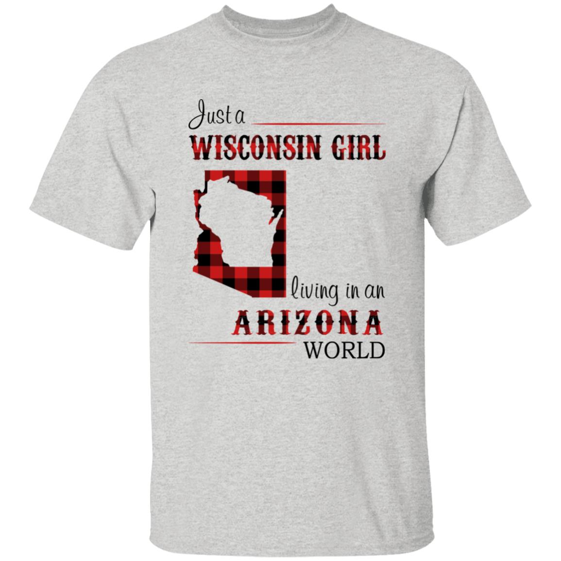 Just A Wisconsin Girl Living In An Arizona World T-shirt - T-shirt Born Live Plaid Red Teezalo