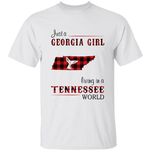 Just A Georgia Girl Living In A Tennessee World T-shirt - T-shirt Born Live Plaid Red Teezalo