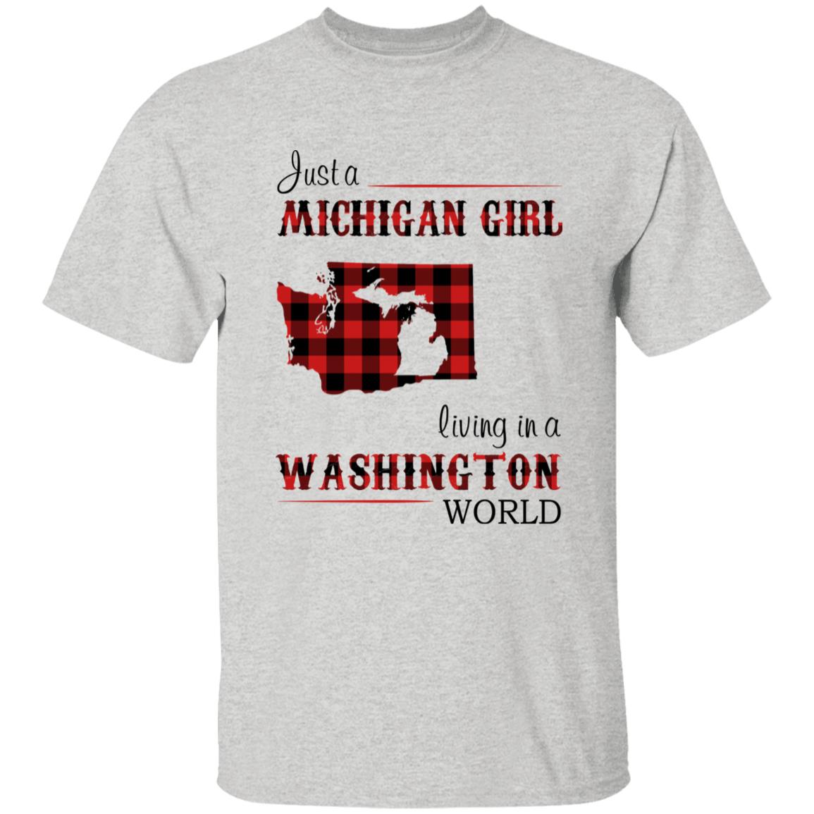 Just A Michigan Girl Living In A Washington World T-shirt - T-shirt Born Live Plaid Red Teezalo