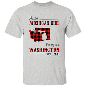 Just A Michigan Girl Living In A Washington World T-shirt - T-shirt Born Live Plaid Red Teezalo