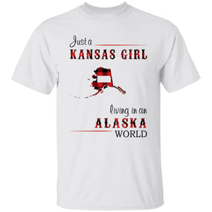 Just A Kansas Girl Living In An Alaska World T-shirt - T-shirt Born Live Plaid Red Teezalo