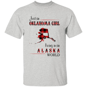 Just An Oklahoma Girl Living In An Alaska World T-shirt - T-shirt Born Live Plaid Red Teezalo