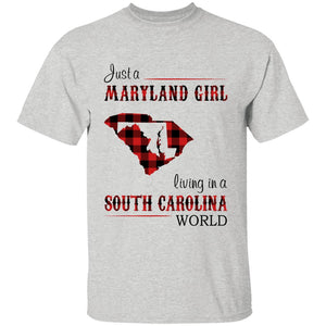 Just A Maryland Girl Living In A  South Carolina World T-shirt - T-shirt Born Live Plaid Red Teezalo