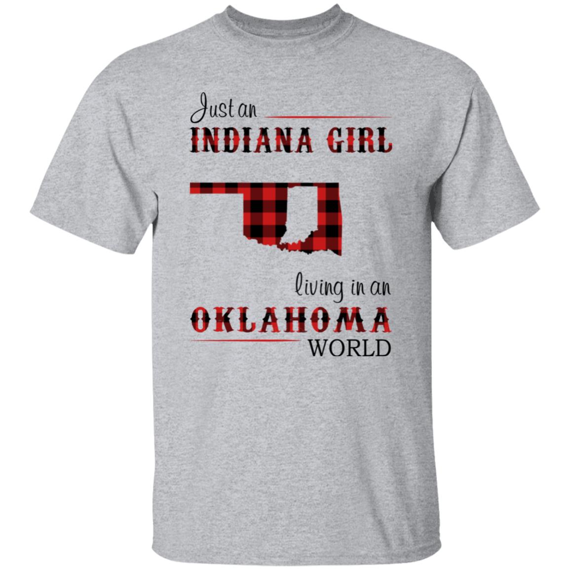 Just An Indiana Girl Living In An Oklahoma World T-Shirt - T-shirt Born Live Plaid Red Teezalo