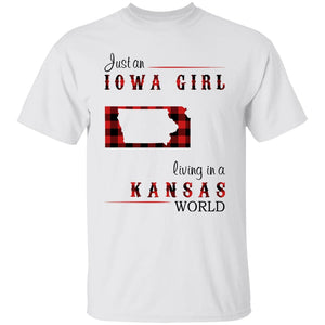 Just An Iowa Girl Living In A Kansas World T-shirt - T-shirt Born Live Plaid Red Teezalo