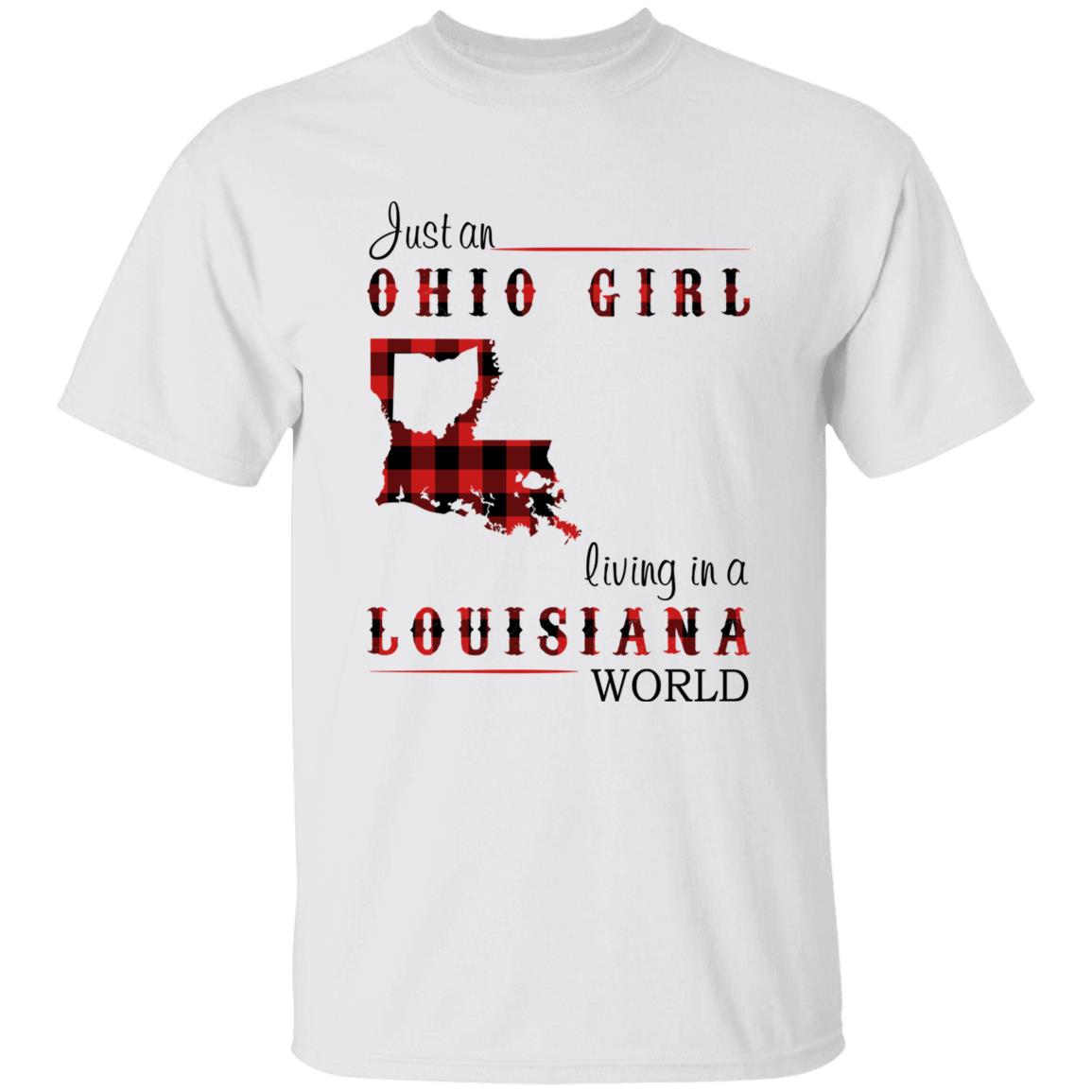 Just An Ohio Girl Living In A Louisiana World T-shirt - T-shirt Born Live Plaid Red Teezalo