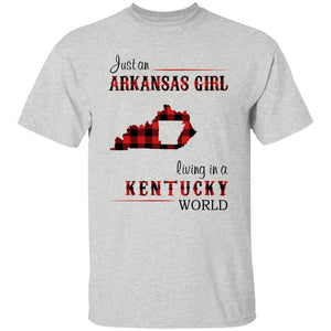 Just An Arkansas Girl Living In A Kentucky World T-shirt - T-shirt Born Live Plaid Red Teezalo