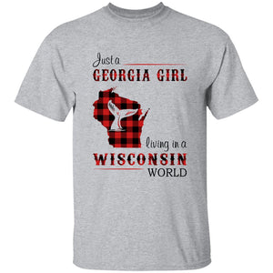 Just A Georgia Girl Living In A Wisconsin World T-shirt - T-shirt Born Live Plaid Red Teezalo