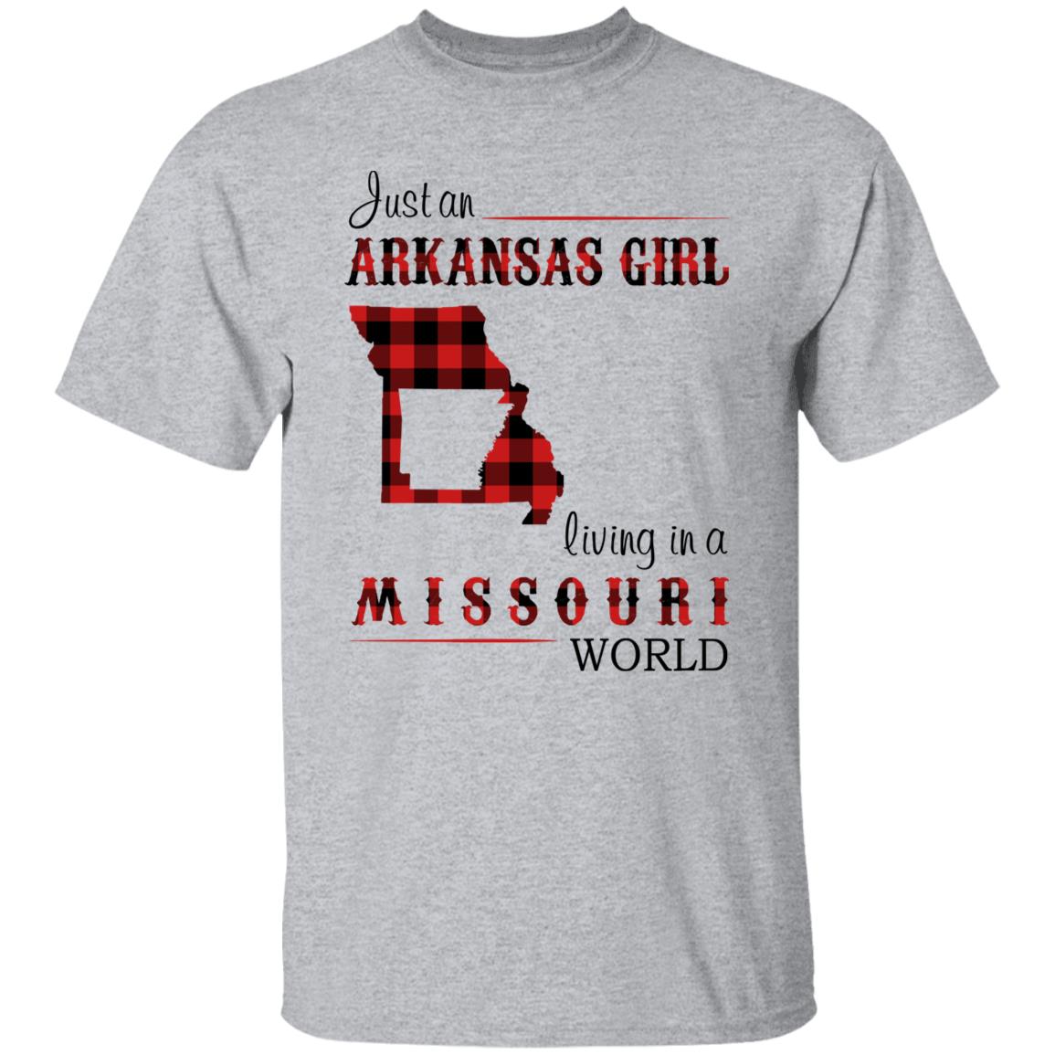 Just An Arkansas Girl Living In A Missouri World T-shirt - T-shirt Born Live Plaid Red Teezalo